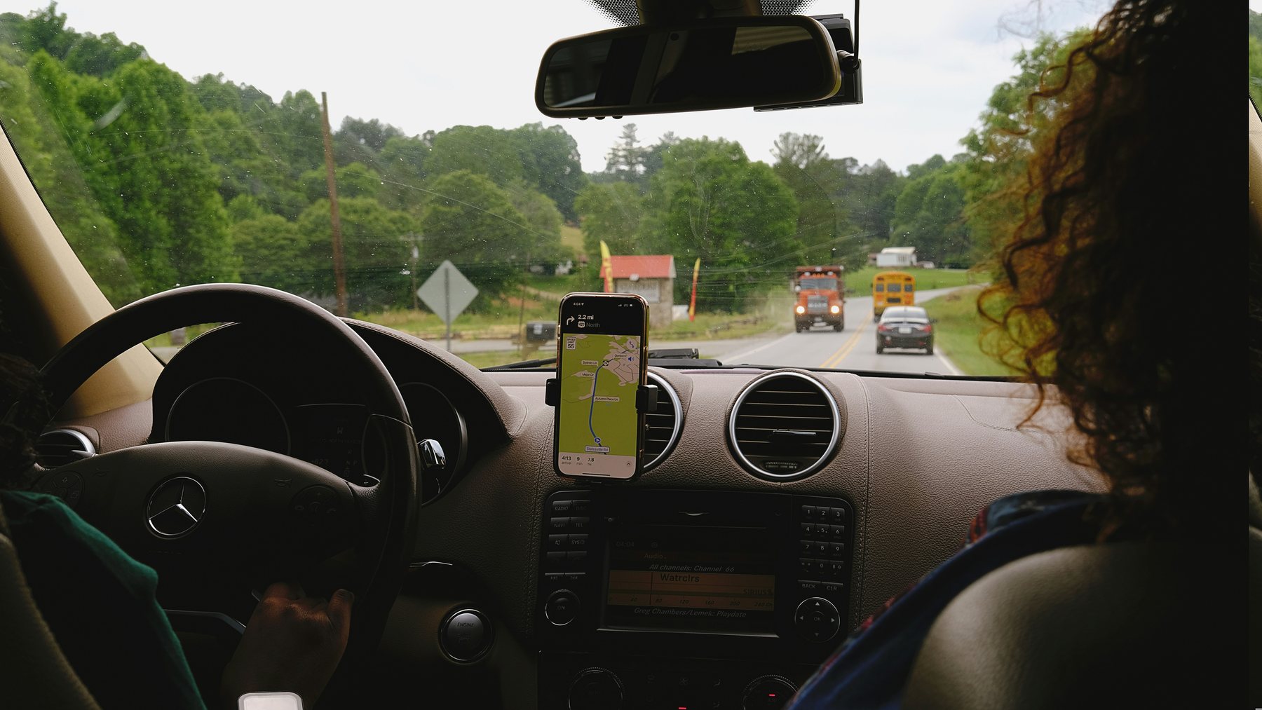 Car navigation view on a road in Boone, North Carolina